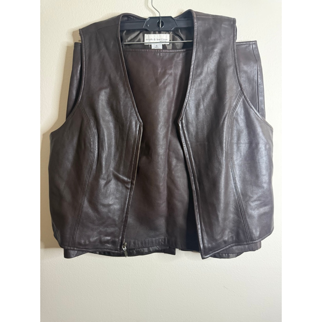 Women's Croft & Barrow Brown Lambskin Leather Vest And Skirt Set Xl